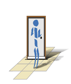 dancer rocking backwards nad forwards using handle of door